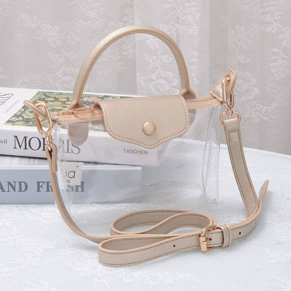 Gladys Clear Gameday Mini Crossbody Bag: Champagne Gold