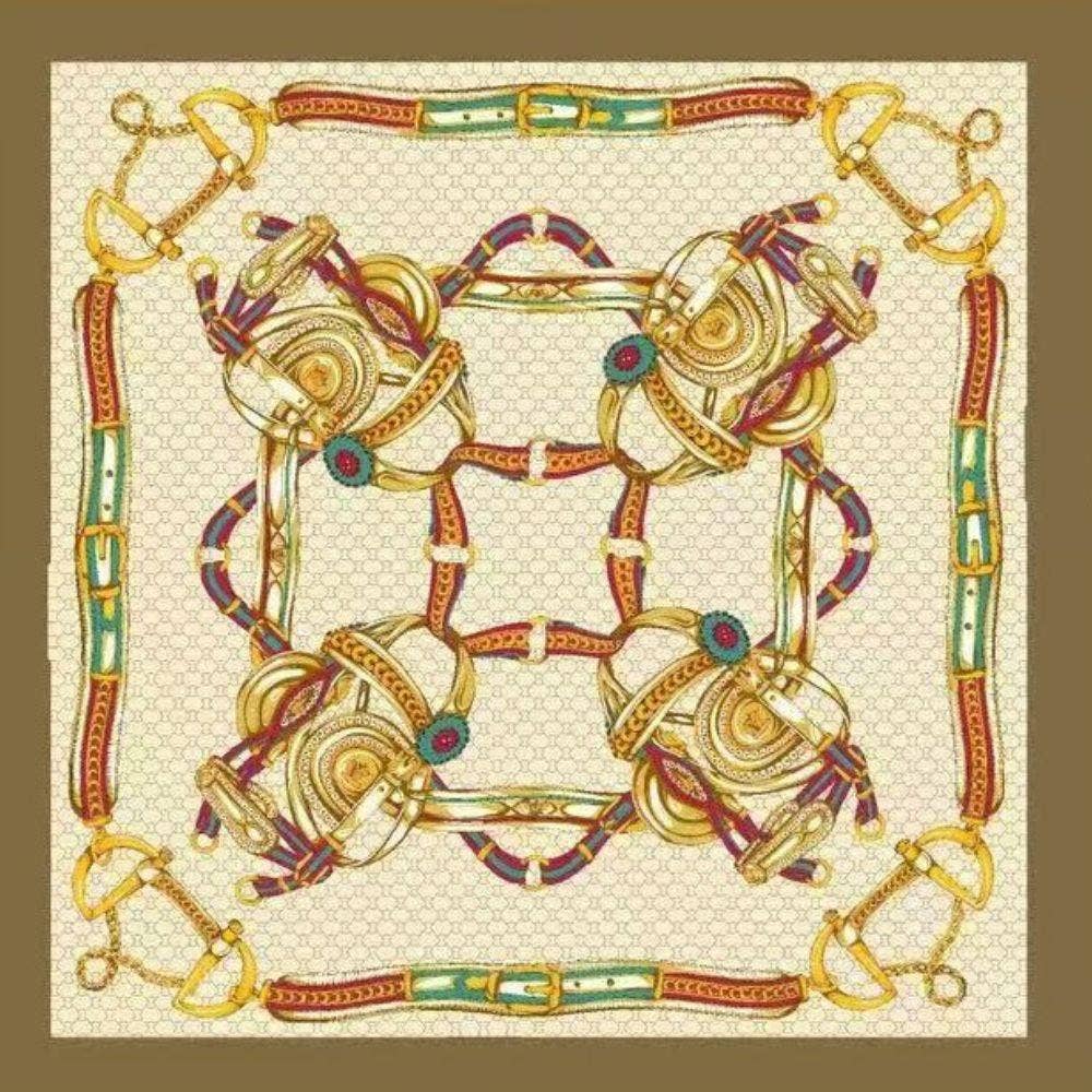 anbfashion - Chain Harness Print Silky Square Bandana Neck Scarf AS-805: RD