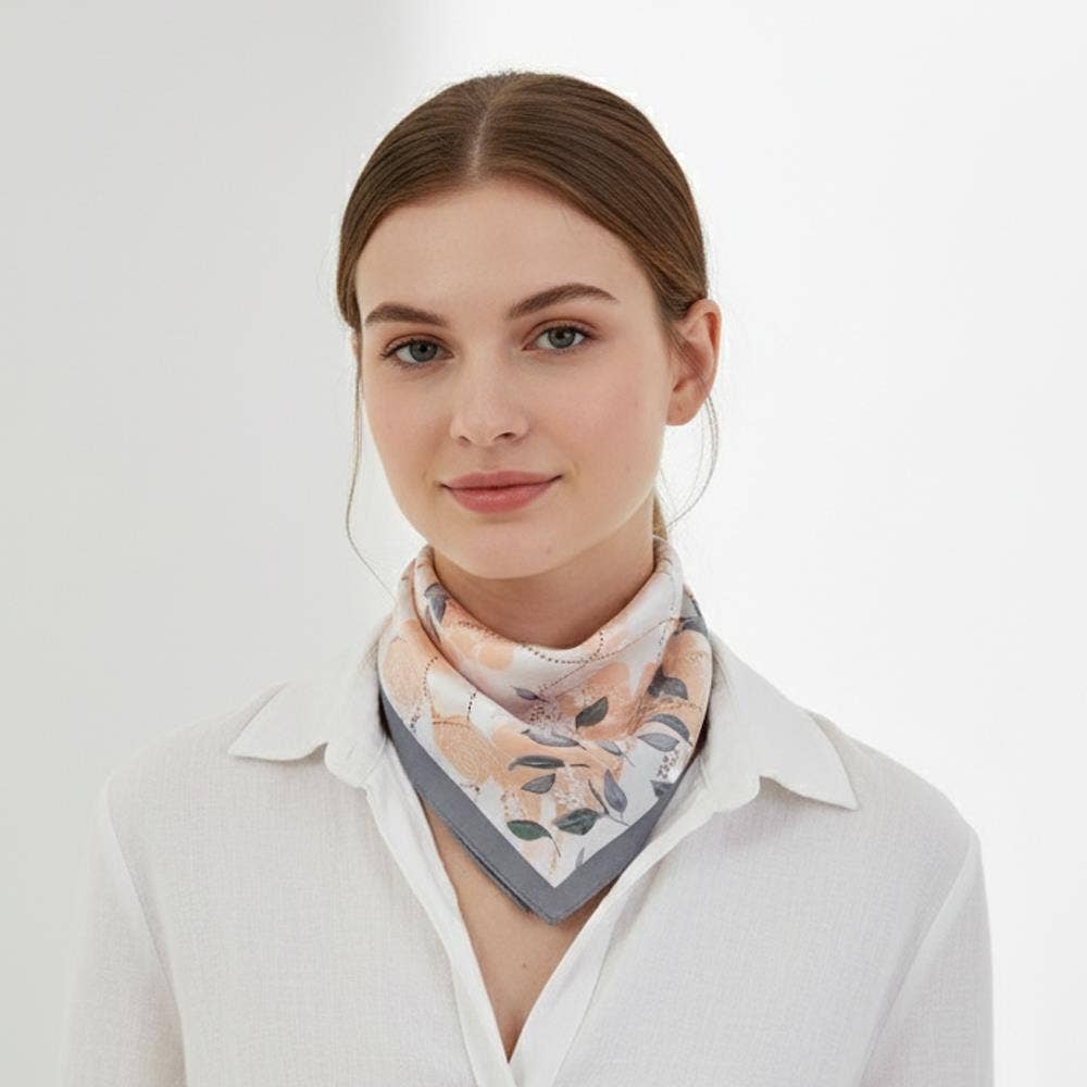 anbfashion - Floral Overlay QuiltedSilky Bandana Square Neck Scarf 6: RD