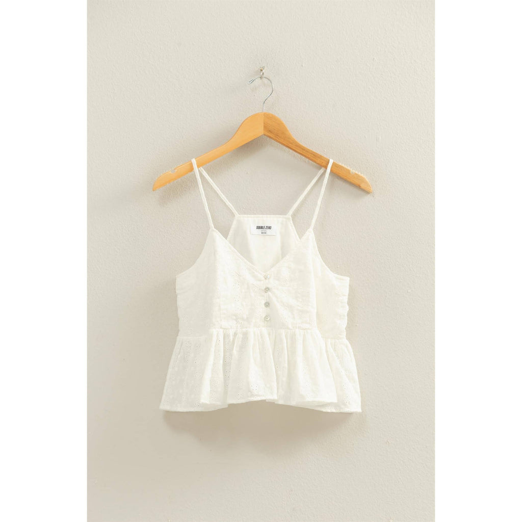 Double Zero - Eyelet Button Detail Peplum Top: RED