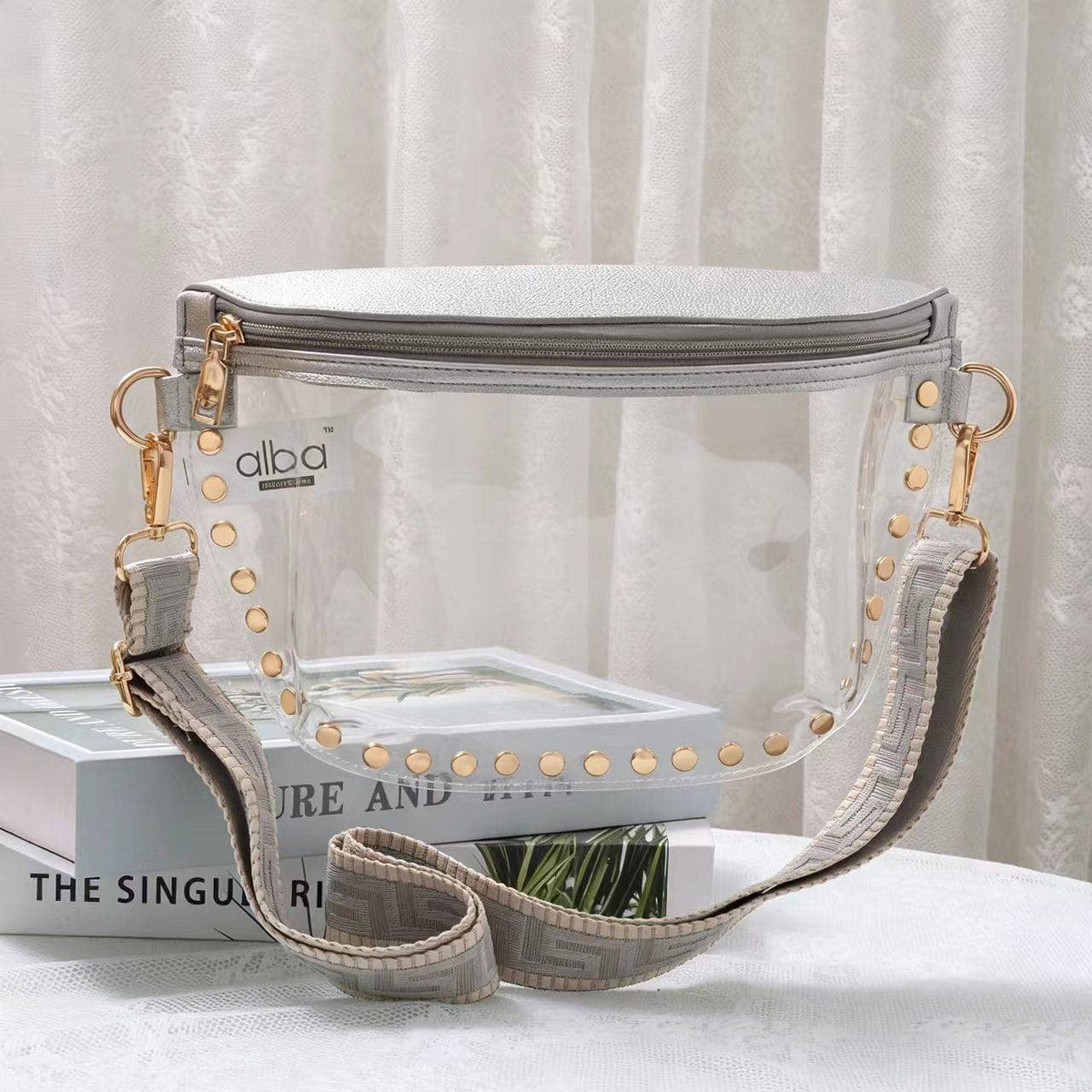 Lorna Clear Gameday Studded Crossbody Bag: Silver