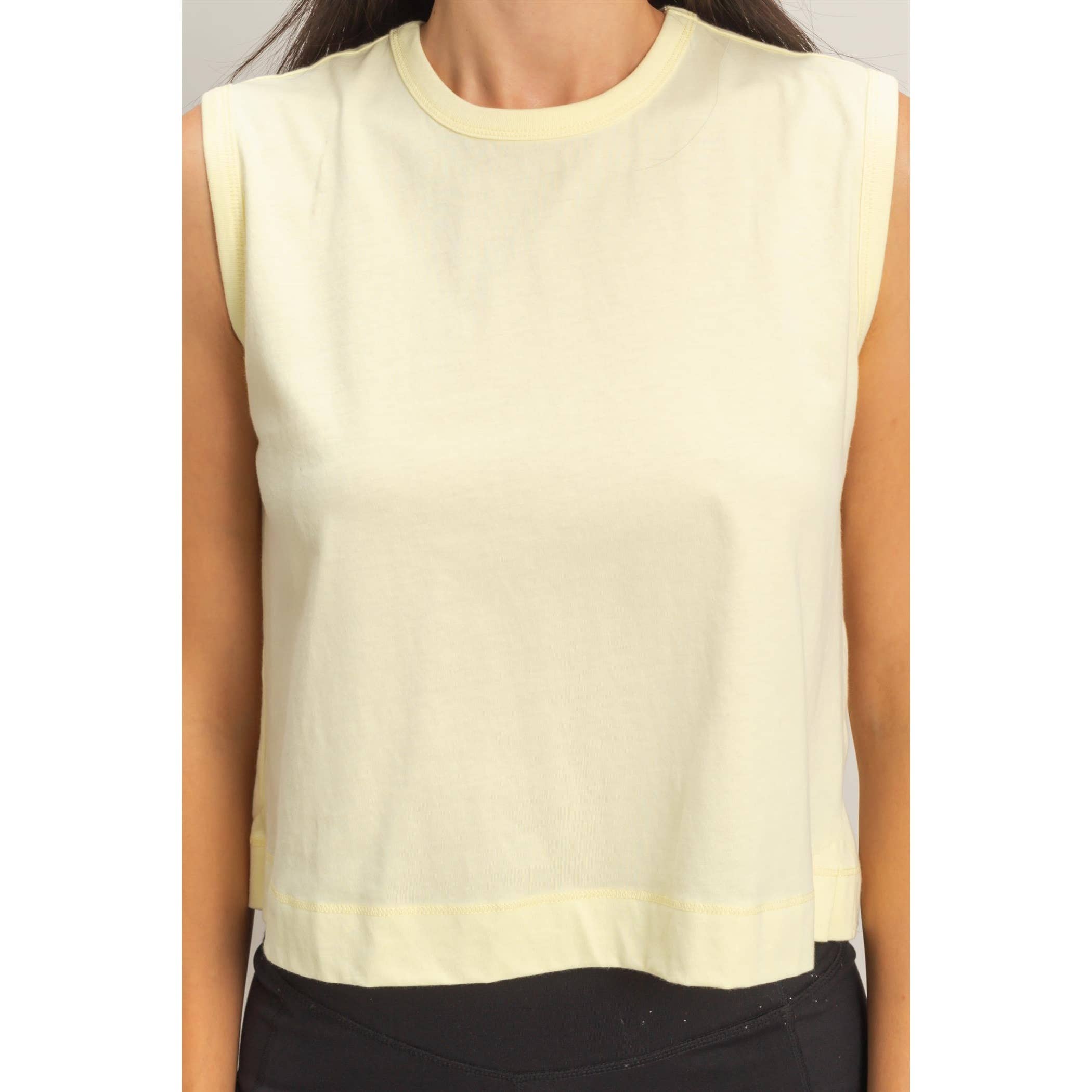 Double Zero - Sleeveless Crew Neck Top With Back Pleats: BLUE