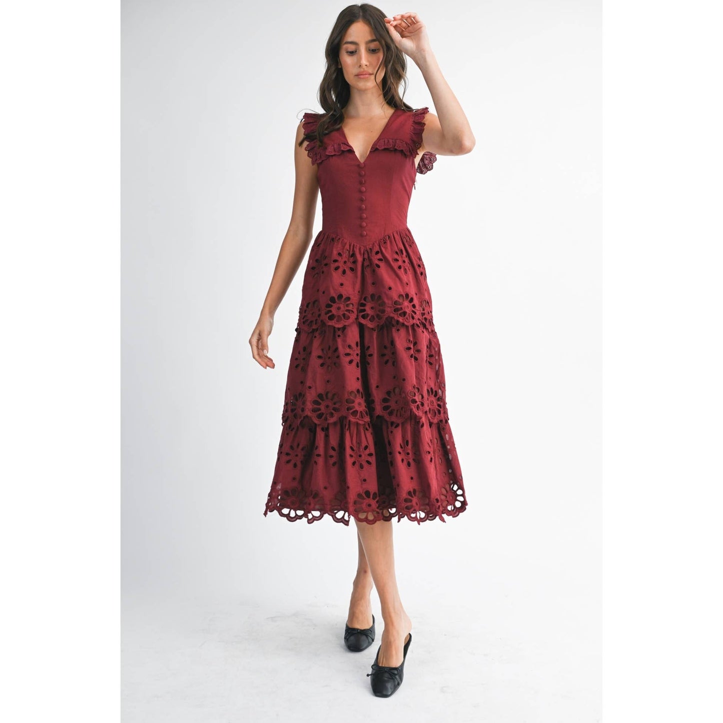 Camellia - COTTON LACE TIERED MIDI DRESS