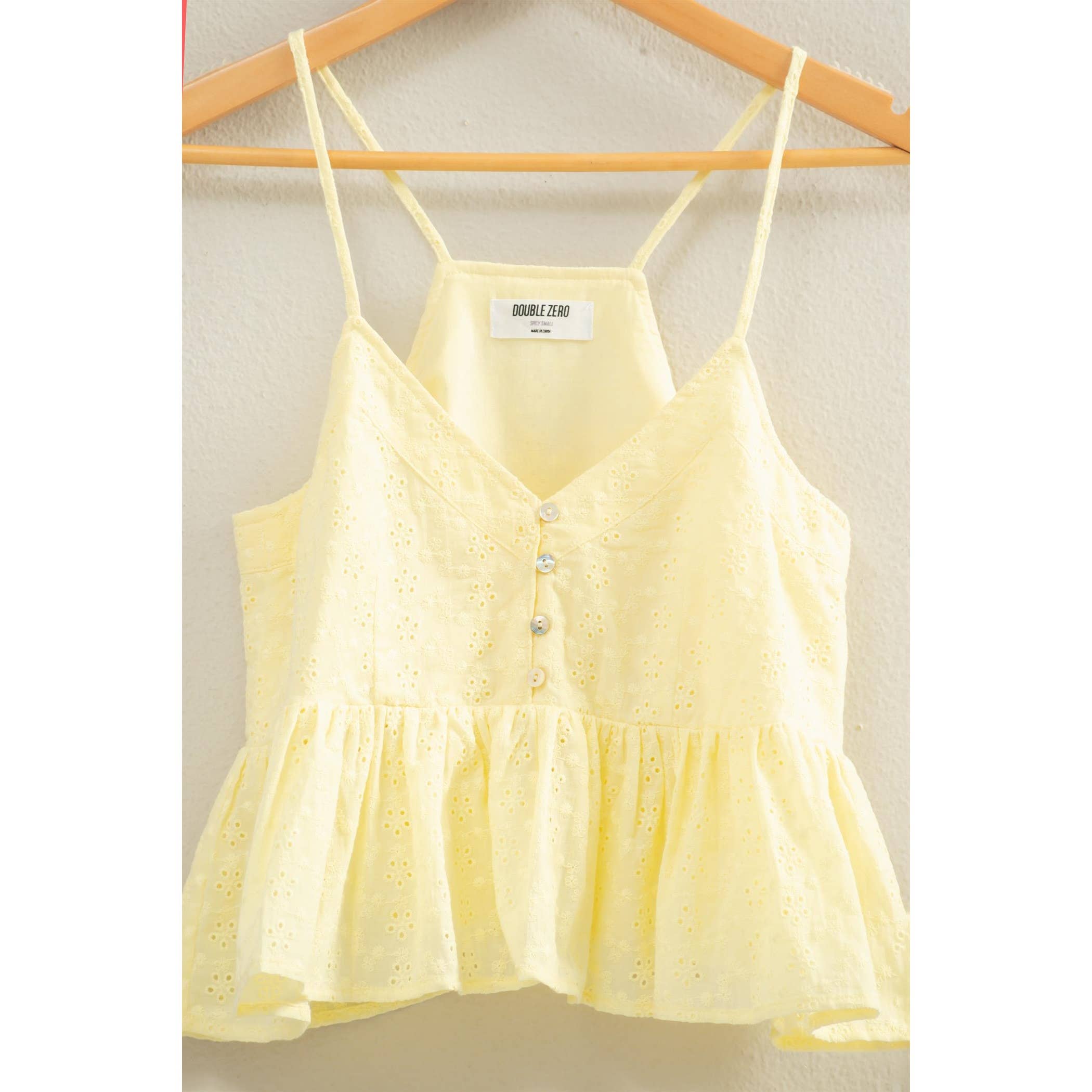 Double Zero - Eyelet Button Detail Peplum Top: RED