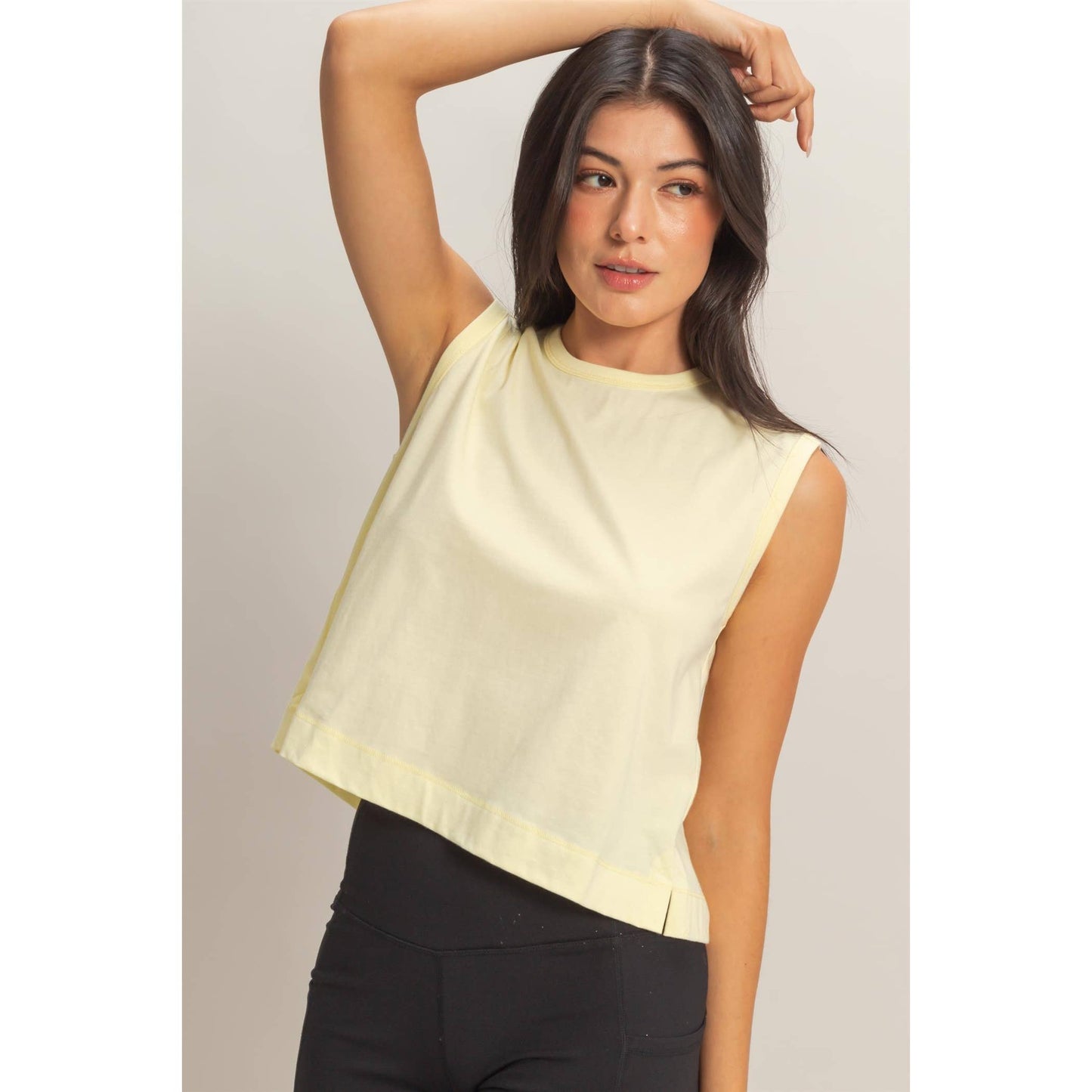 Double Zero - Sleeveless Crew Neck Top With Back Pleats: BLUE
