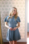 Karlie Denim Polka Dot Puff Sleeve Bubble Dress