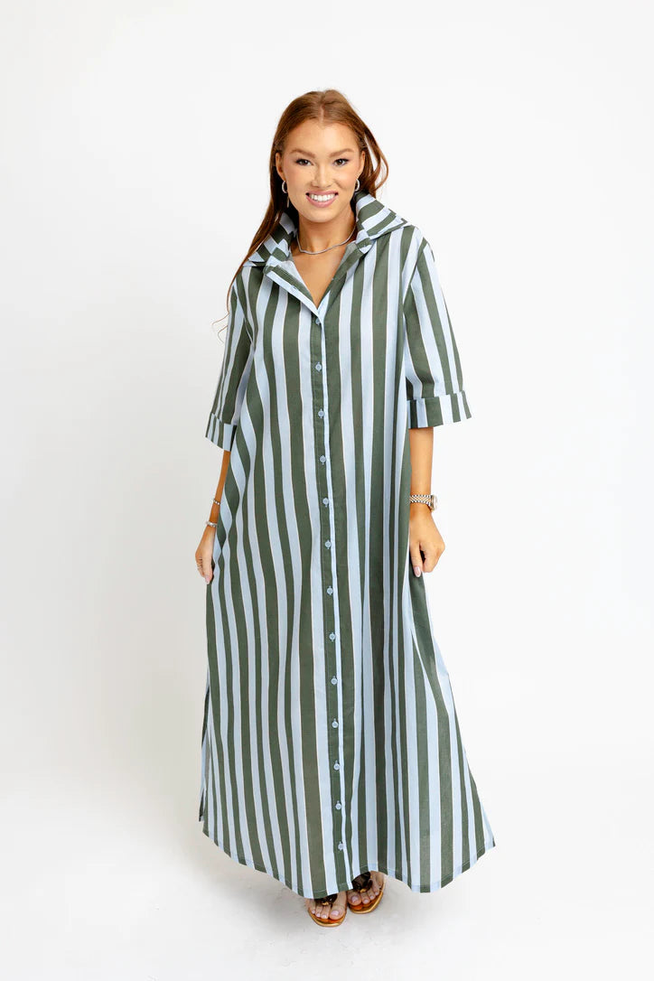 Karlie Bold Stripe Maxi Shirt Dress In Blue