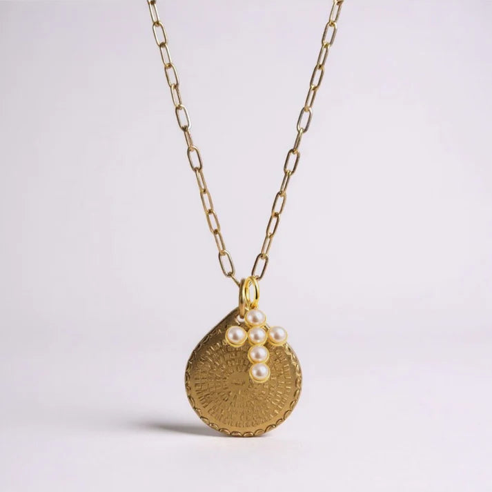 Allison Avery Lord's Prayer Medallion with Pearl Cross Necklace