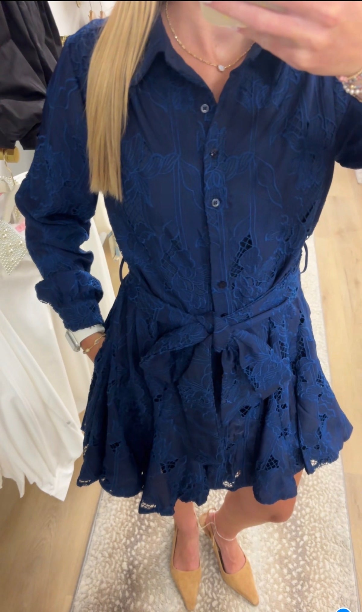 Ciebon Navy Embroidered Lace Dress