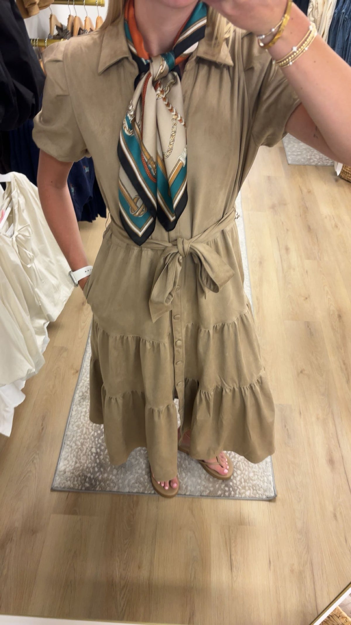 Elan Midi Tie Suede Dress in Sand