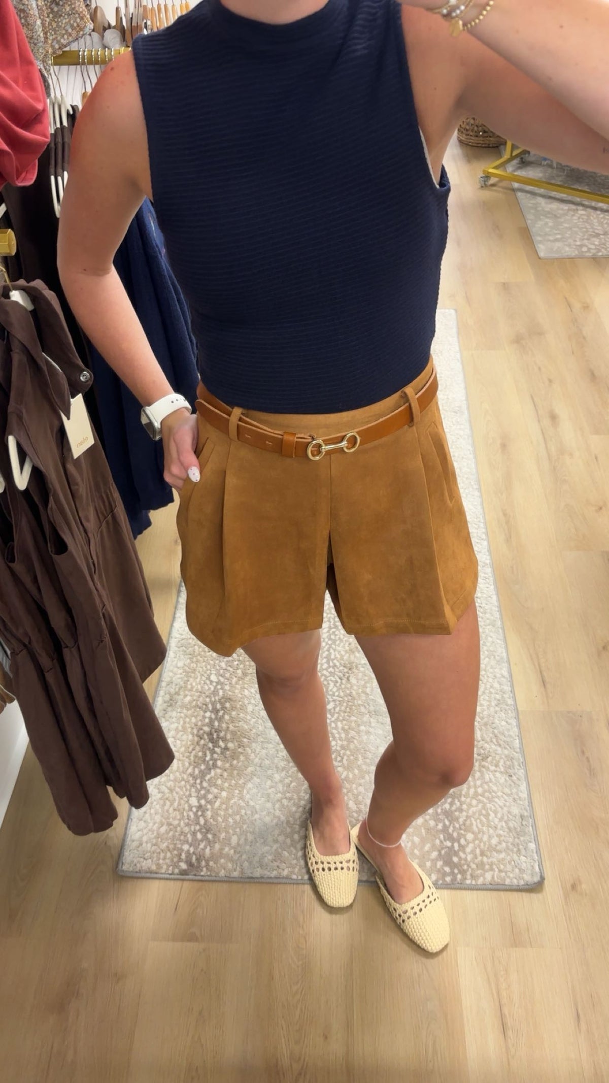 Sadie & Sage Camel Faux Suede Shorts