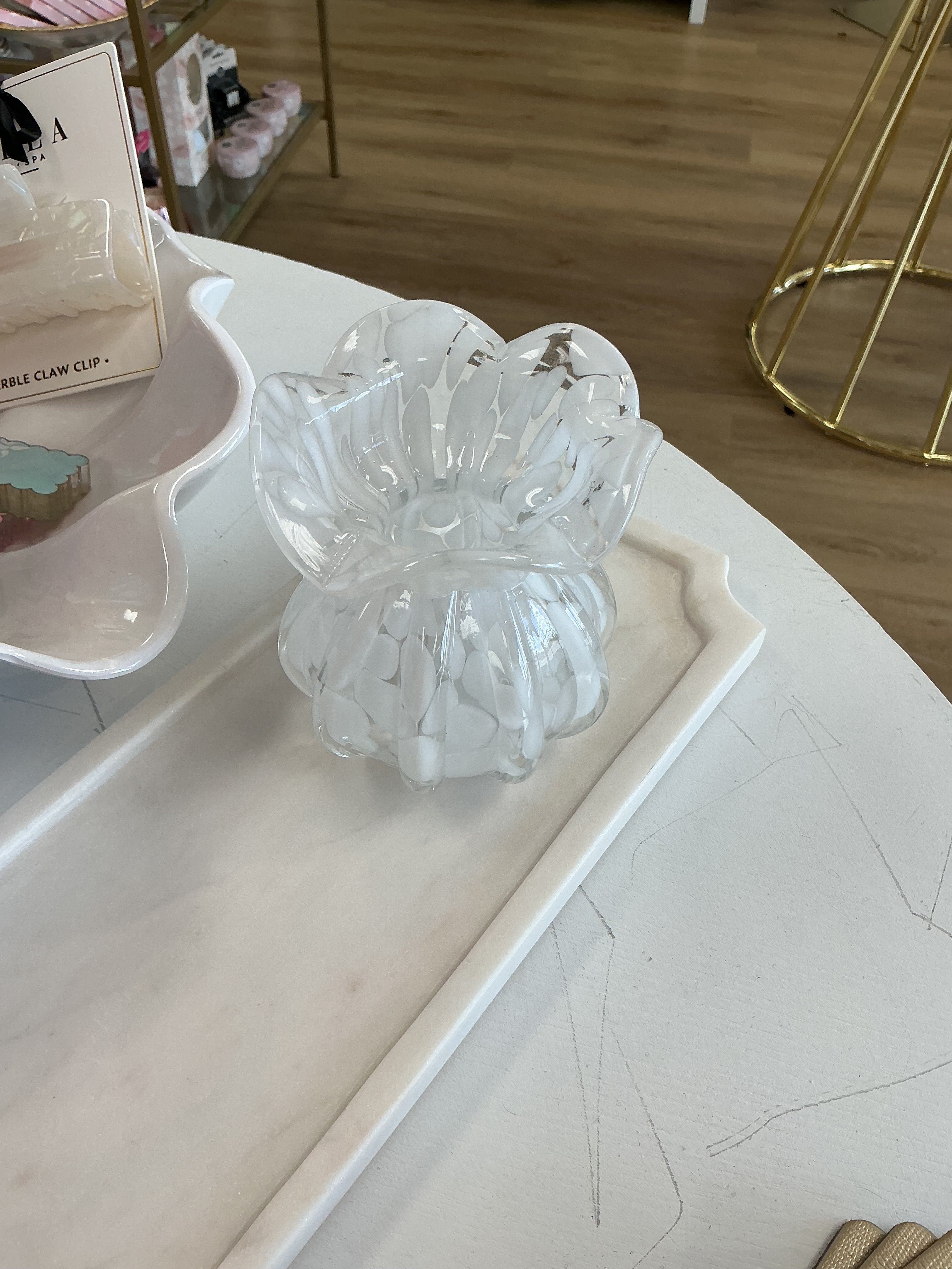 CB Creative White Glass Dotted Vase