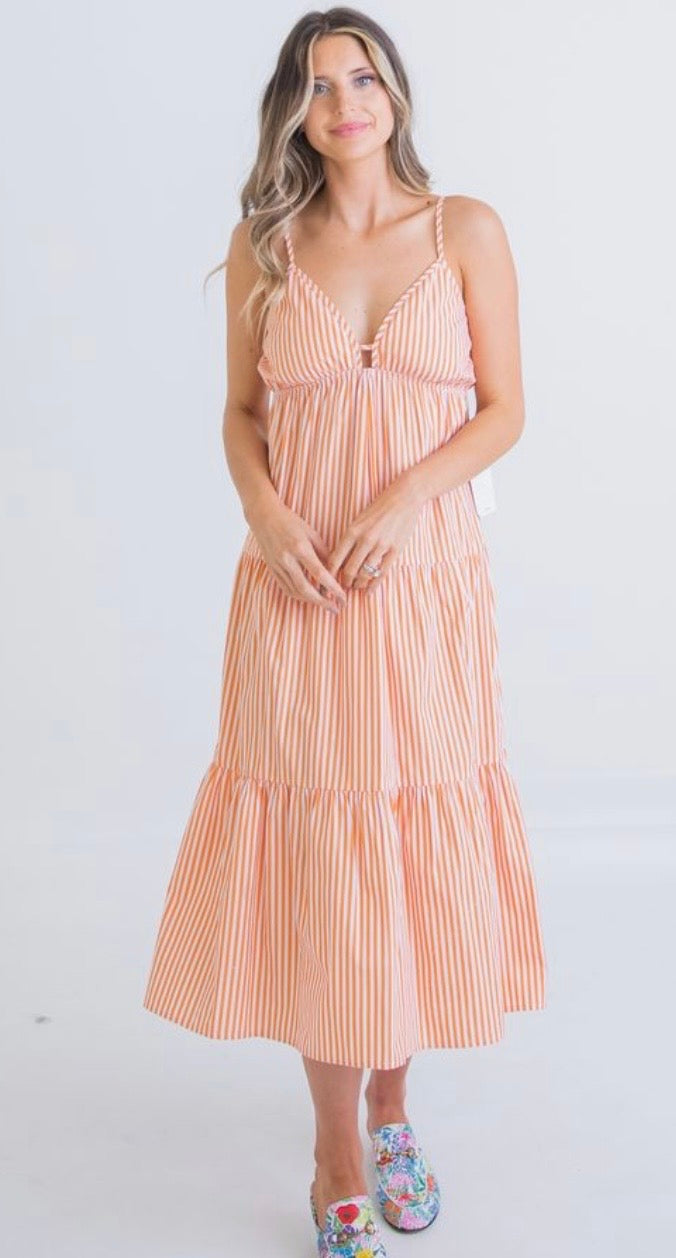 Karlie Orange Stripe Vneck Maxi Dress