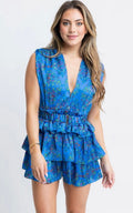 Karlie Floral Satin Blue Vneck Dress