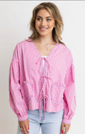 Karlie Check Heart Pocket Tie Top