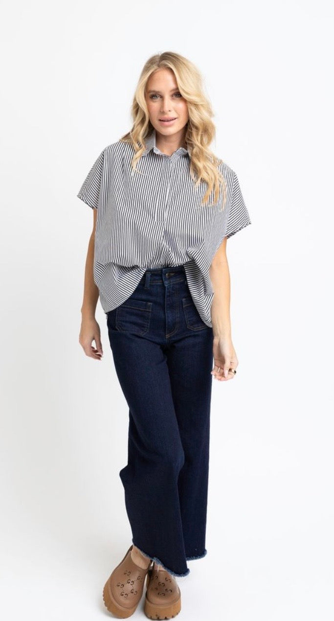 Karlie Black Vneck Stripe Shirt