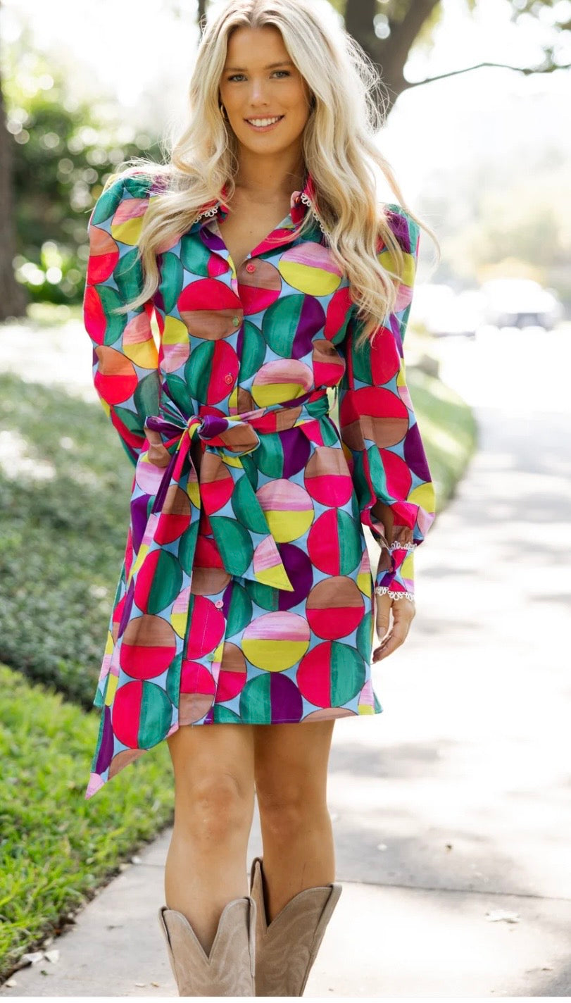 Karlie Colorful Modern Pop Shirt Dress