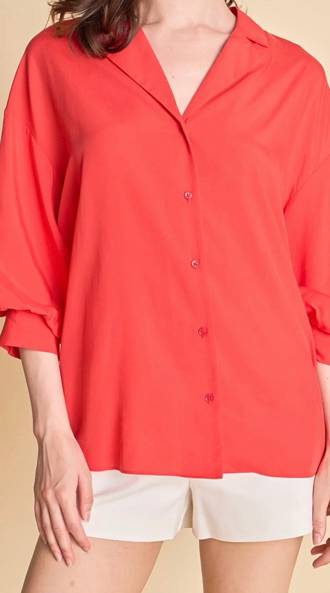 Endless Rose Blouson Red Collared Shirt