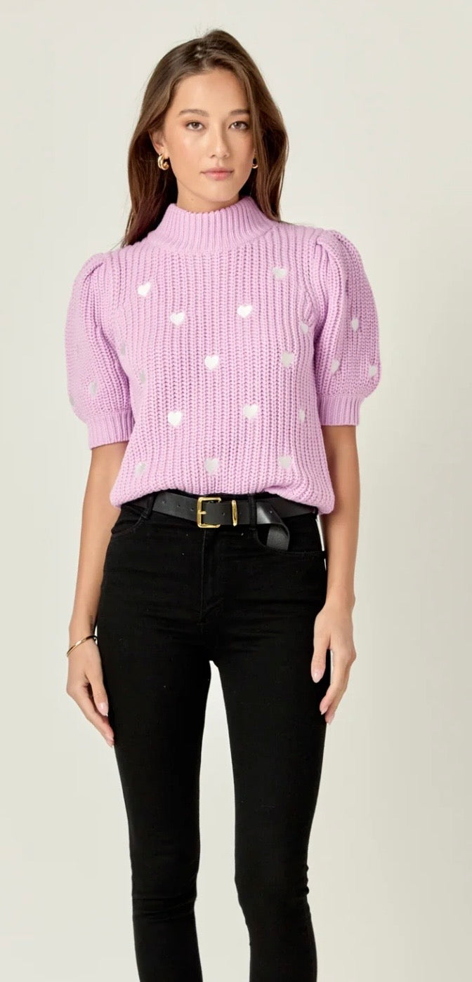 English Factory Heart Shape Lilac Sweater
