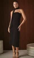 Endless Rose Choker Tie Midi Dress Black