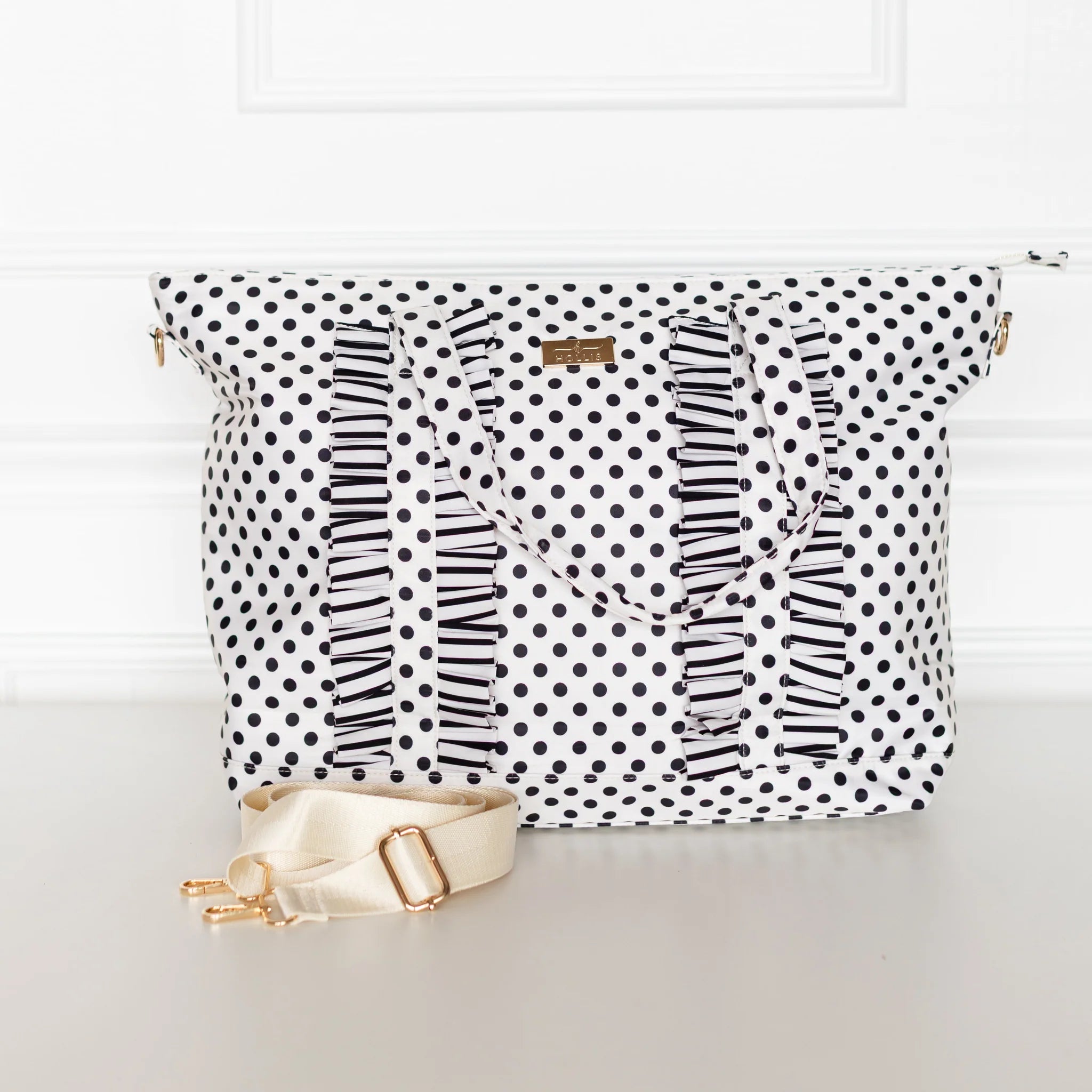 Hollis Polka Stripe Ruffled Nylon Tote Bag