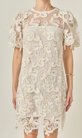 English Factory Embroidered Natural Mini Dress
