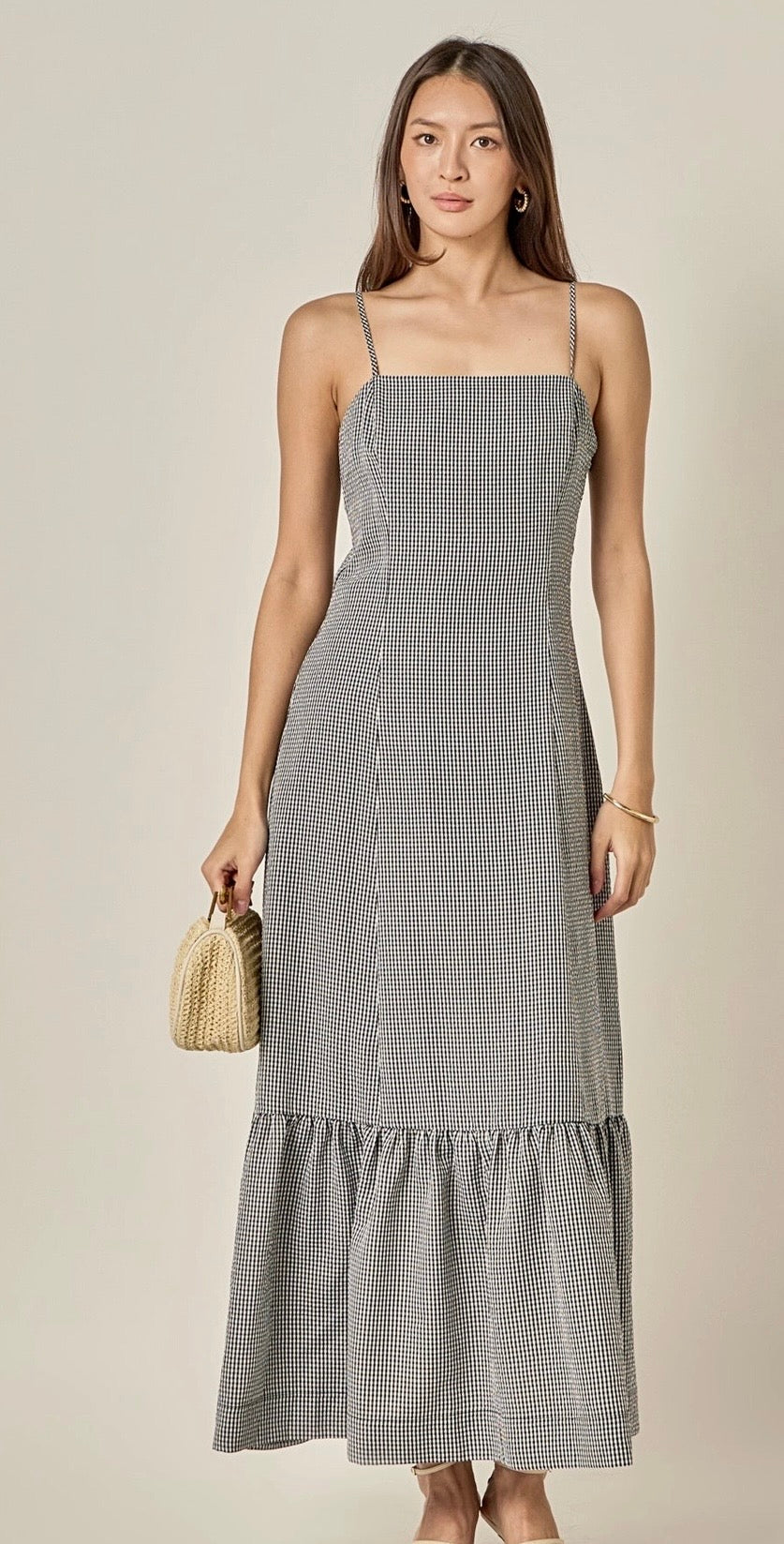 English Factory Black and White Gingham Maxi Dress