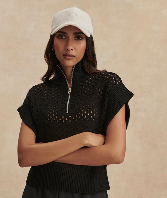 Varley Black Gaines Half Zip Knitted Top