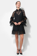 Adelyn Rae Black Lorena Lace Ruffled Shift Dress
