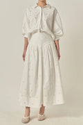 English Factory White Balloon Sleeve Blouse w/Pearl
