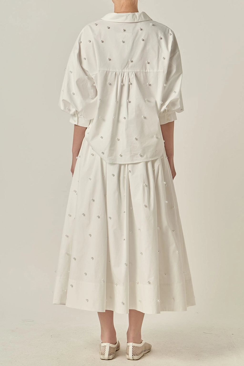 English Factory White Balloon Sleeve Blouse w/Pearl