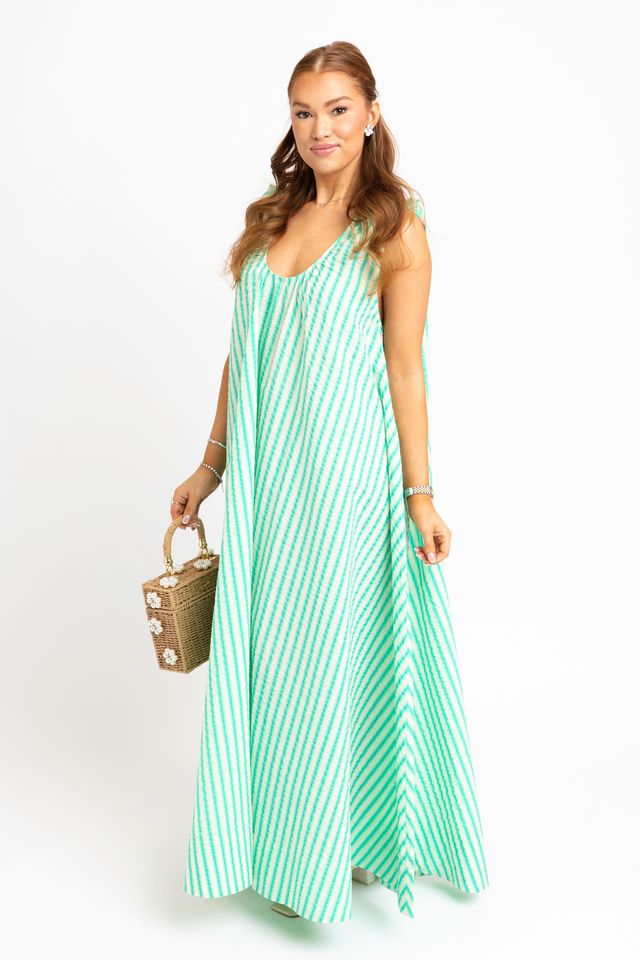 Karlie Green Seersucker Stripe Maxi Dress
