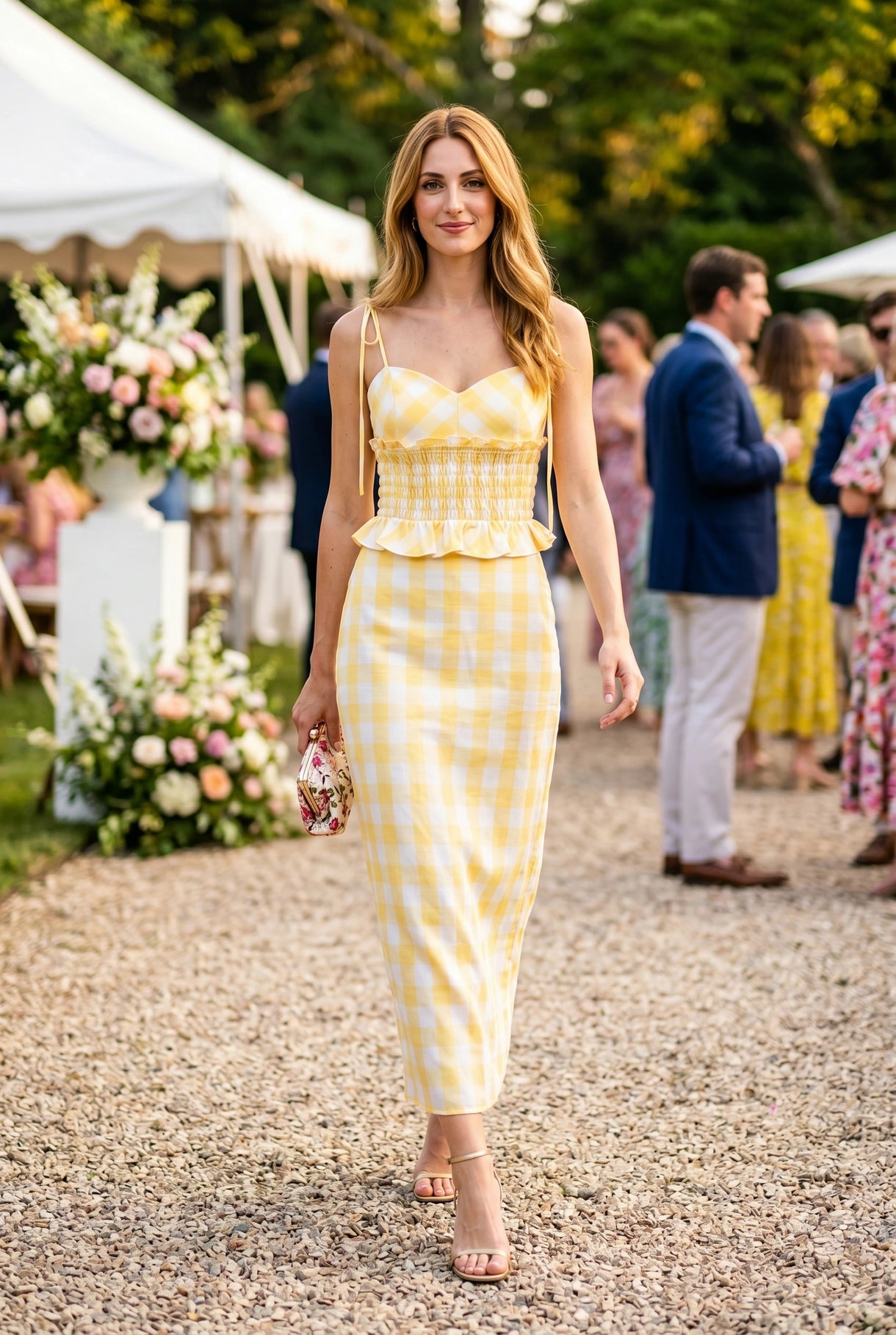 Baby Pink Gingham Yellow and White Skirt Set