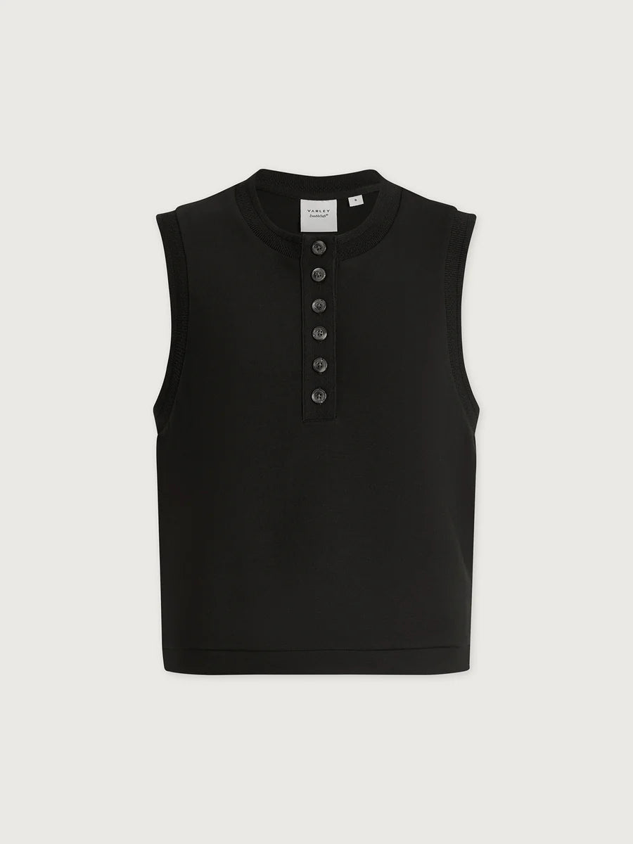Varley Marla Button Placket Black Tank