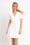 Karlie Button Down Cap Sleeve White Denim Dress