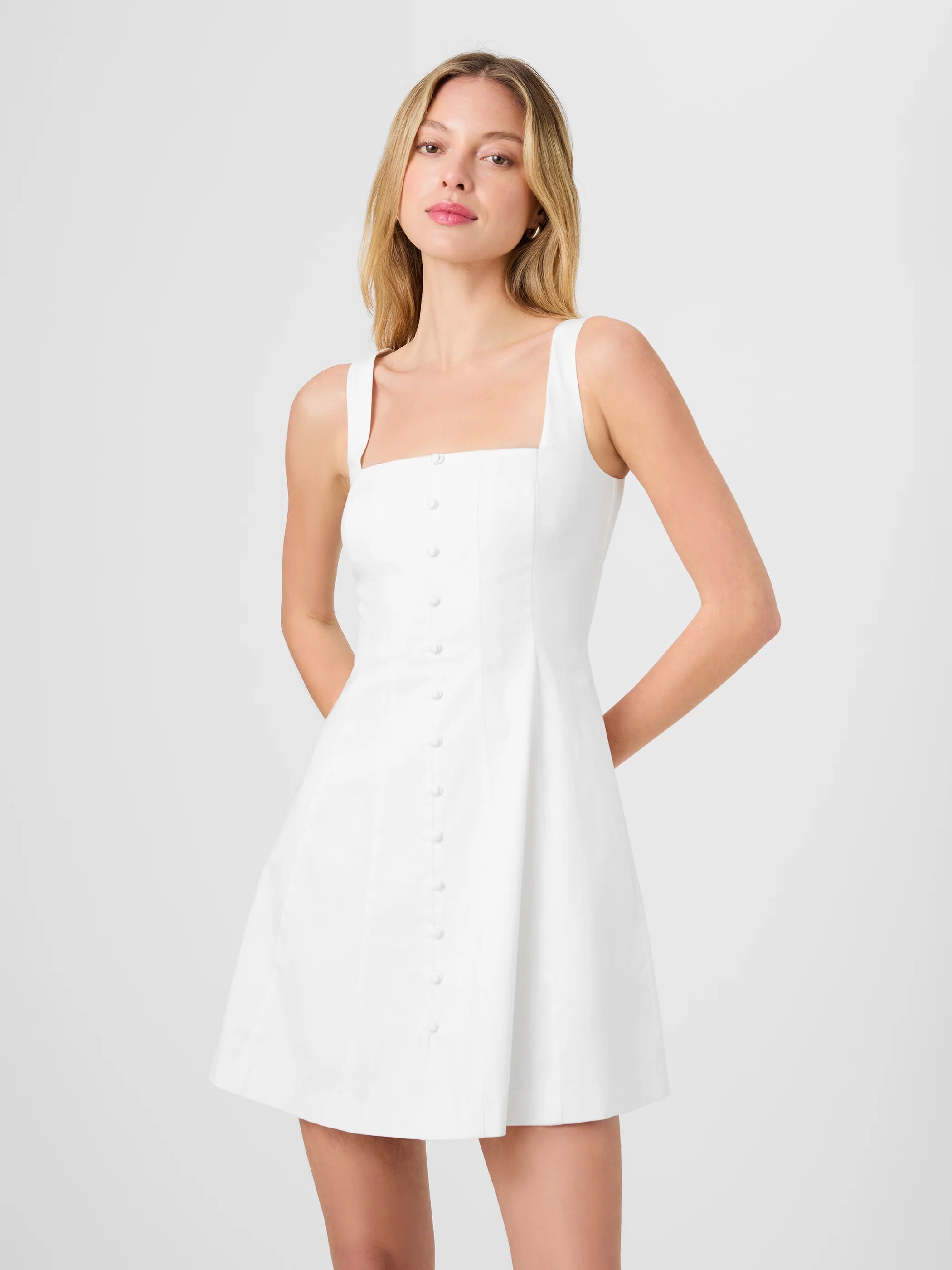 French Connection White Summer Button Down Front Dress