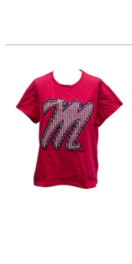 QOS Ole Miss Gingham Red Tee