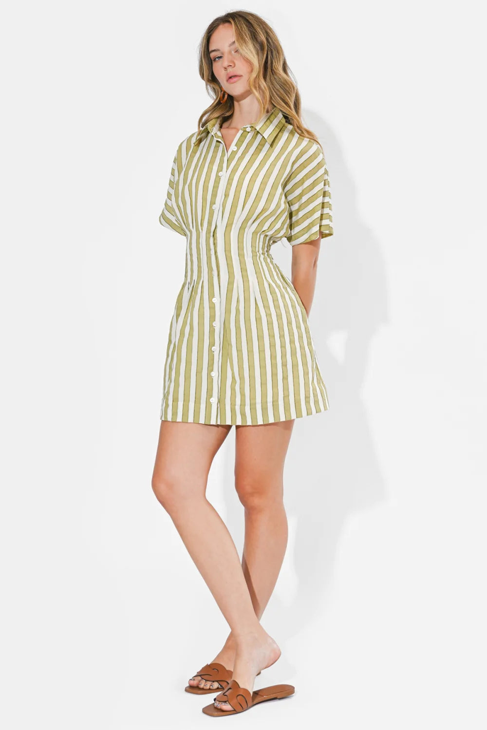 Adelyn Rae Posie Pleated Sage Mini Dress