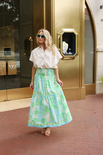 Karlie Green Sea Shell Tier Maxi Skirt