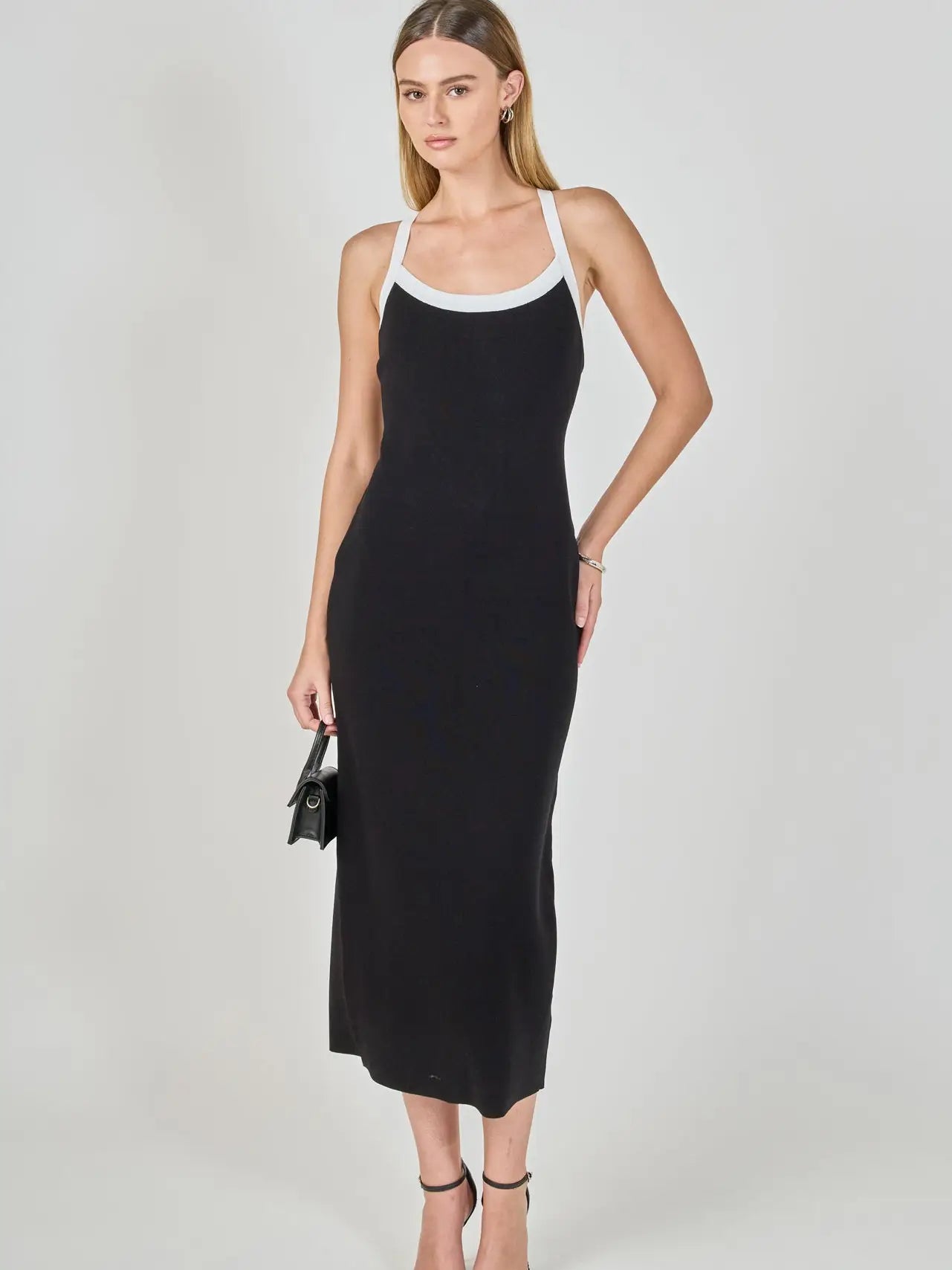 Endless Rose Black Cross Back Knit Midi Dress