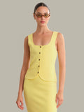 525 Yellow Meringue Button Front Top