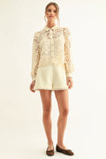 Adelyn Rae Diora Contrast Detail Lace Shirt in Ivory