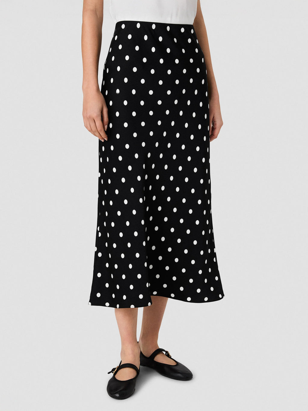 French Connection Black and White Silk Polka Dot Maxi Skirt