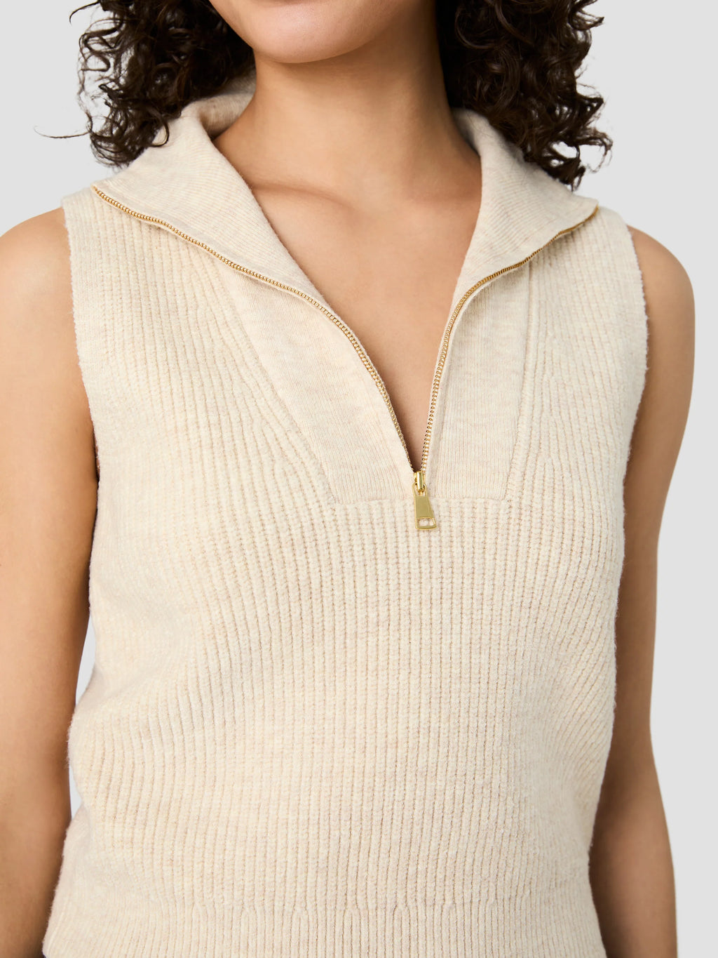 French Connection Marley Knit Half Zip Vest In Oatmeal