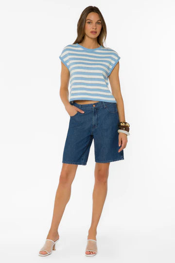 Velvet Heart Abree Crewneck Blue and White Stripe Top