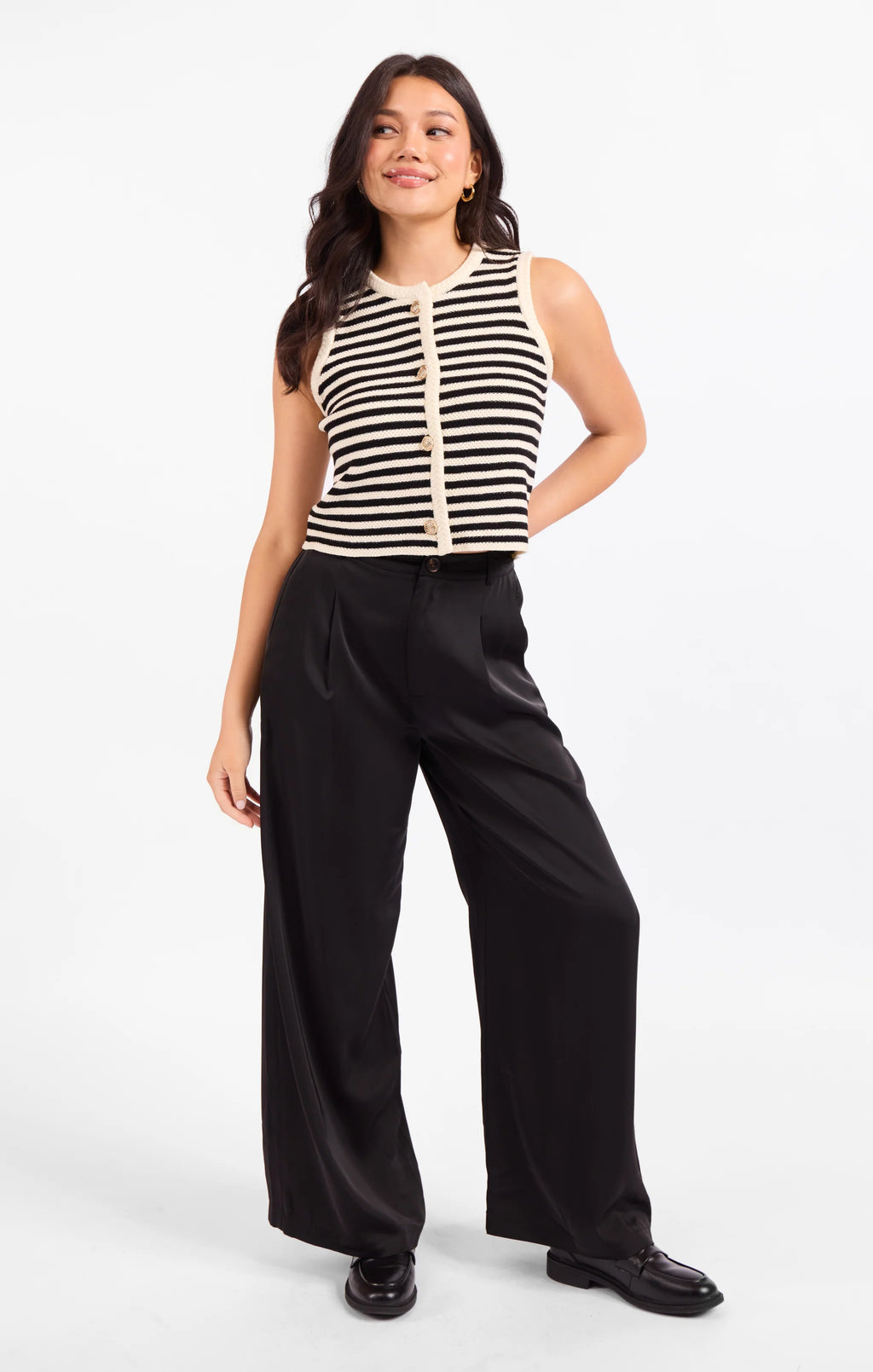 Sadie and Sage Manon Stripe Ivory and Black Sweater Vest