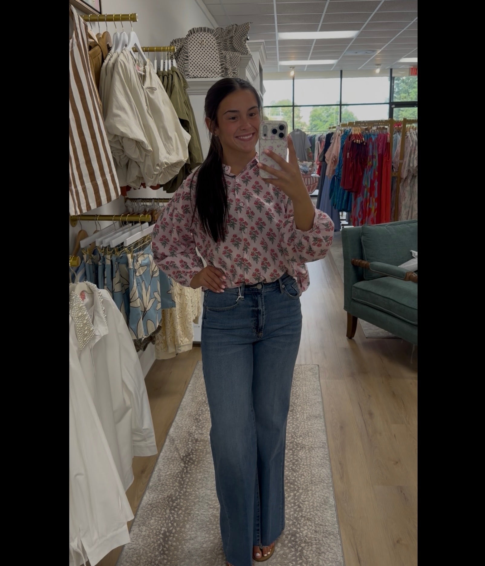 Karlie London Pink Floral Poplin Button Up Top