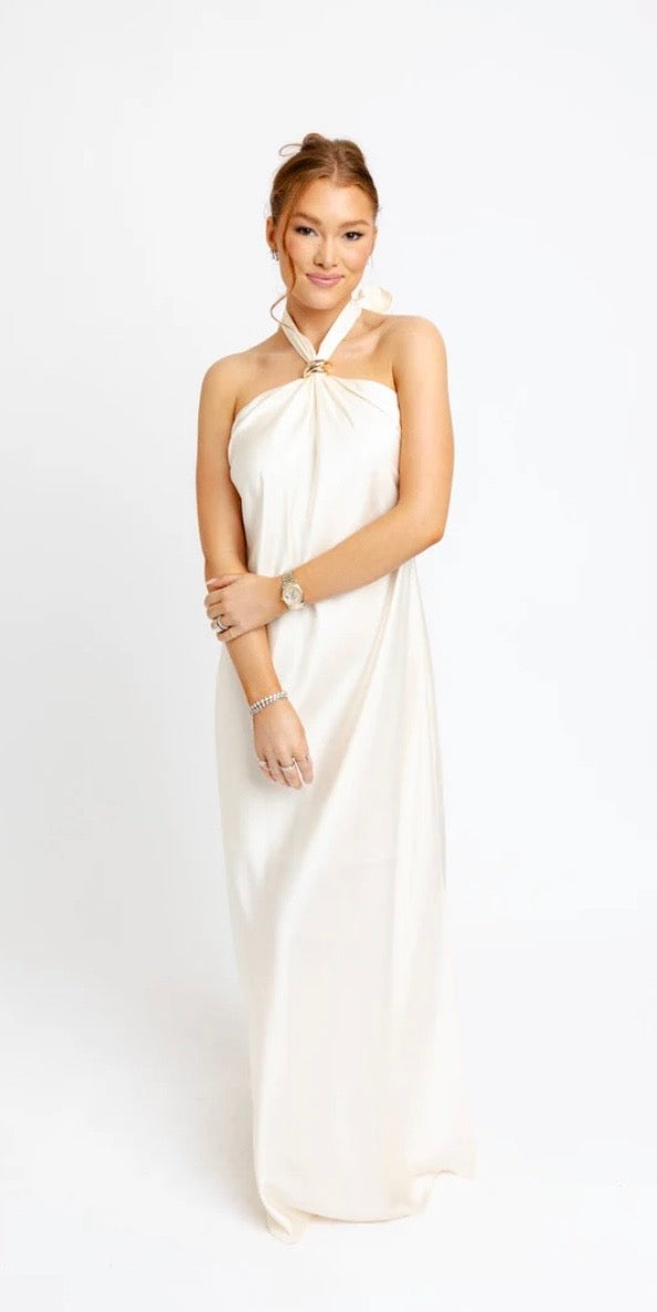 Karlie Ivory Satin Halter Maxi Dress