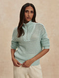 Varley Emeri Half Zip Knit Sweater In Chalk Blue