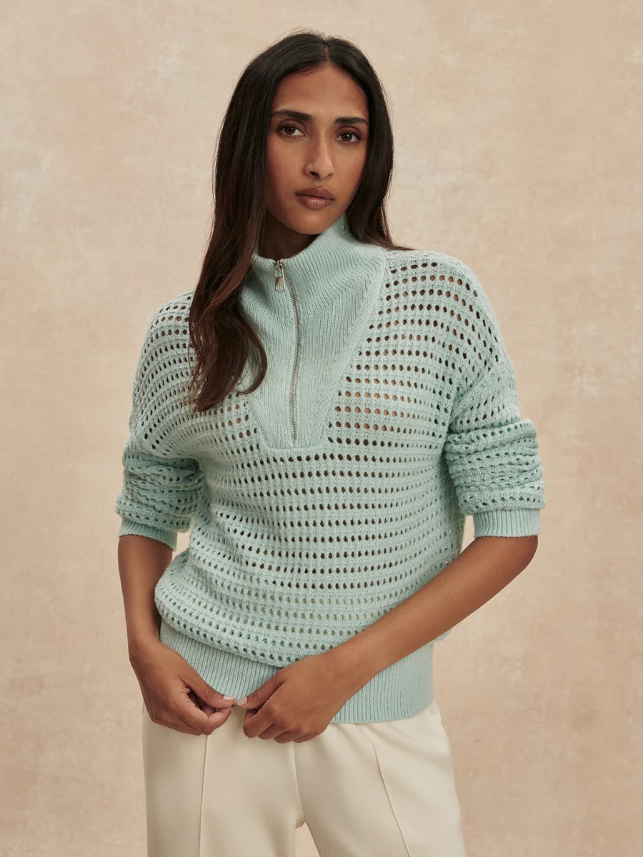 Varley Emeri Half Zip Knit Sweater In Chalk Blue
